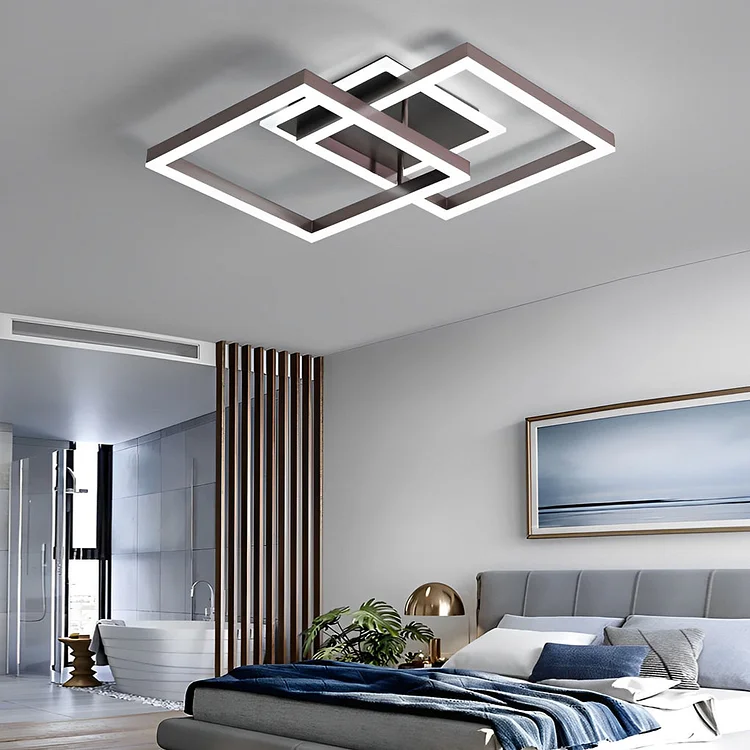 Square Overlapping LED Aluminum Brown Modern Ceiling Light Fixture - Appledas