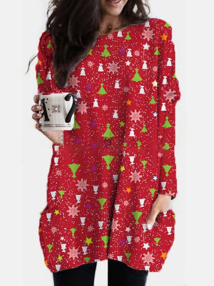 Christmas Print Long Sleeves O neck Casual Blouse For Women P1766126