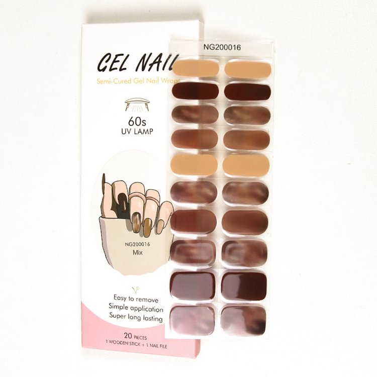 Colorful Brown/Nude Semi-Cured Gel Nail Wraps