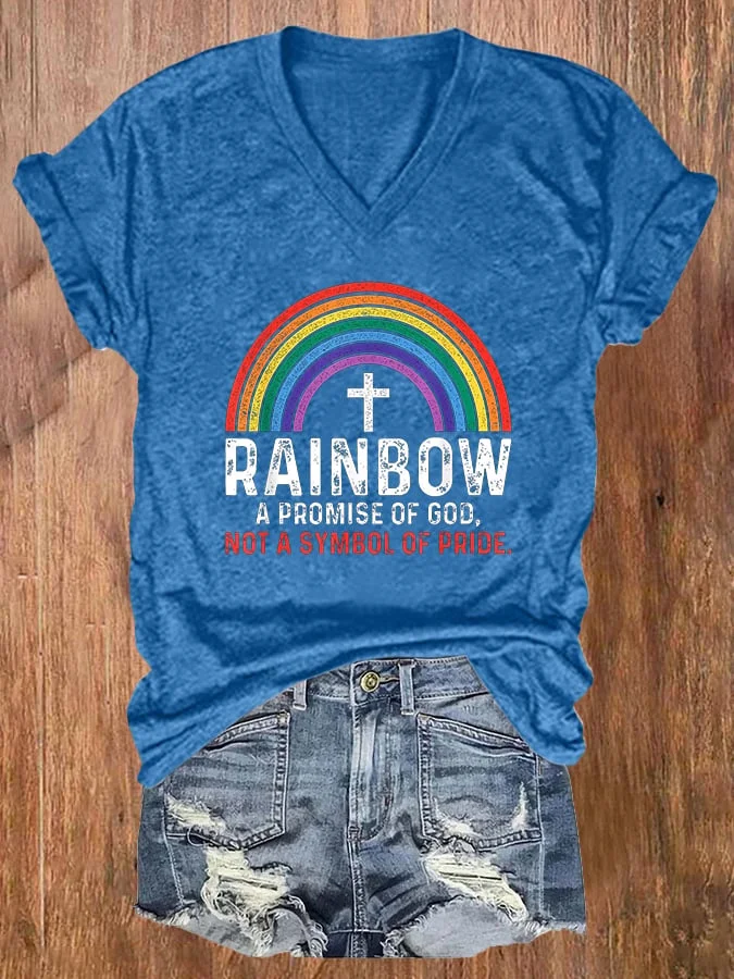 Women's Rainbow A Promise Of God Not A Symbol Of Pride Print T-shirt socialshop
