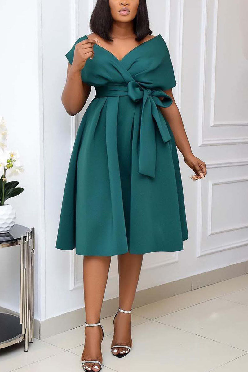 Elegant Solid Lace V Neck A Line Dresses