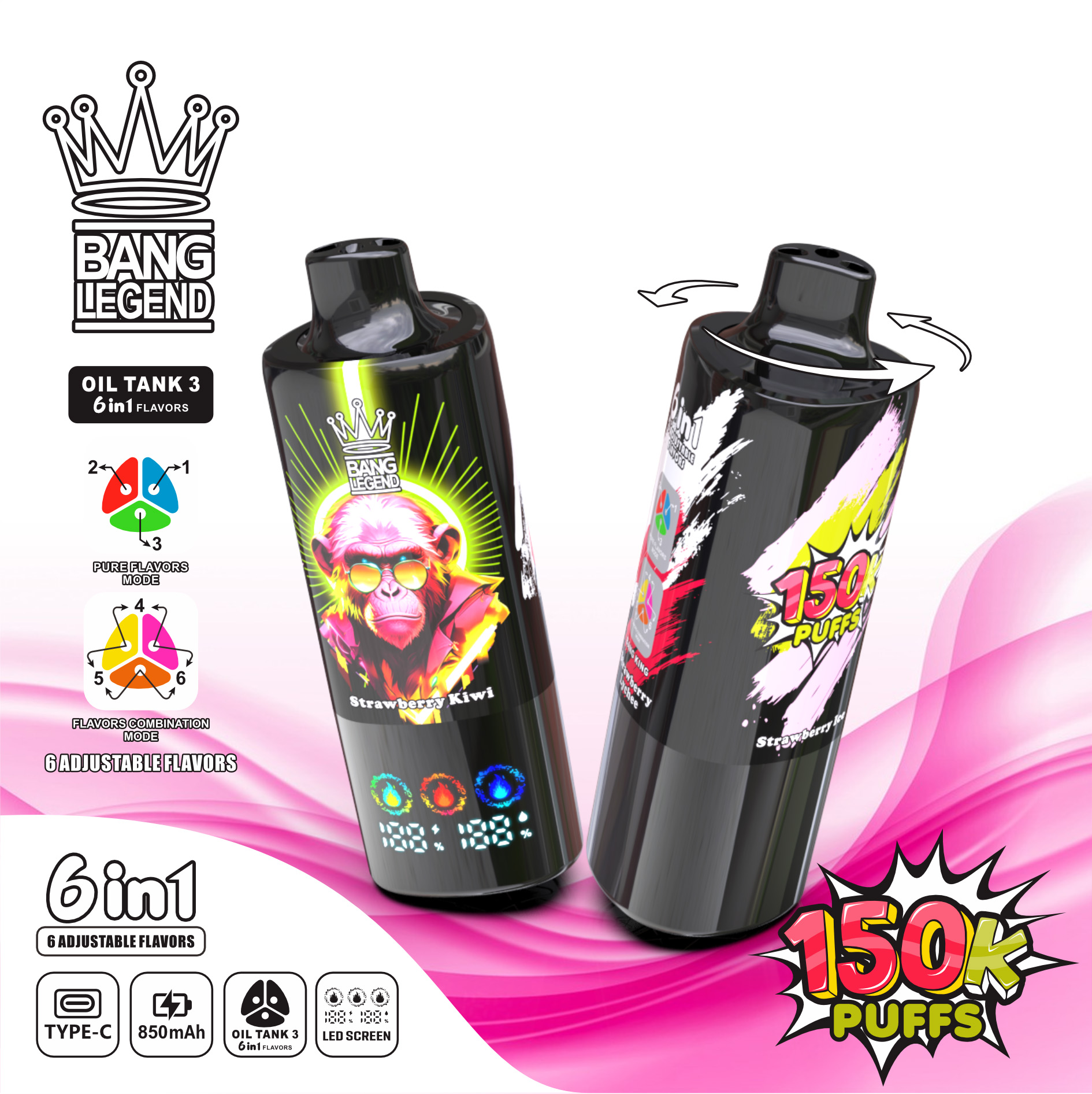 elfbar elfa kaufen BANG LEGEND 150K Puffs 6 in 1 DSK064 Screen Bulk Buy Rechargeable  Disposable Vapes Wholesale main image 1