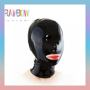 pornhint Pornhint Latex Hood Cover Eyes Back Zipper Rubber Mask for Catsuit Club Wear Costume 0.4mm