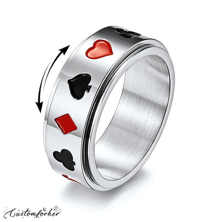Playing Card Pattern Titanium Steel Rotatable Ring