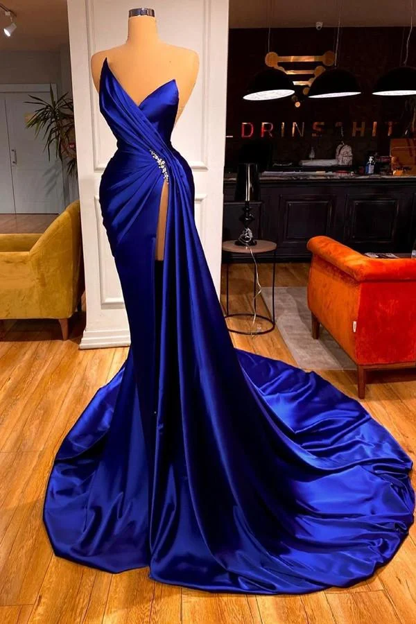 Lvs&Broner Strapless Sleeveless High Split Long Prom Dress With Beading