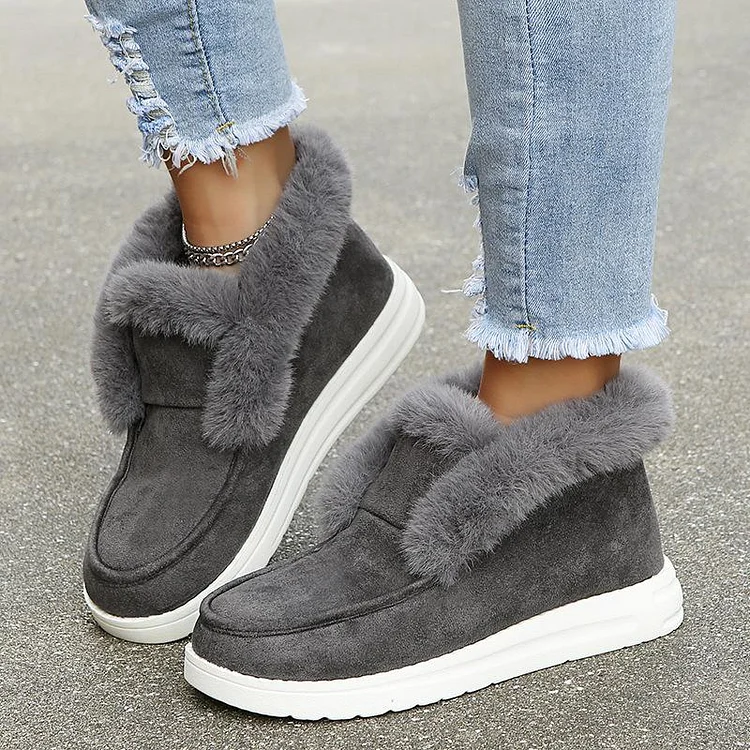 Faux fur warm lined slip on shoes for women