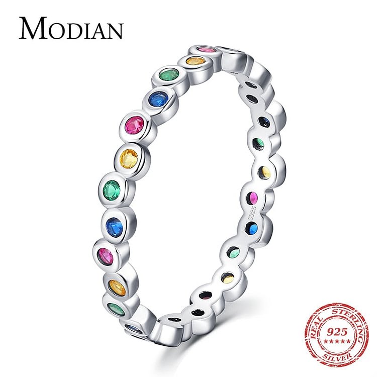 YOY-Fashion Rainbow Colorful Zirconia Finger Ring