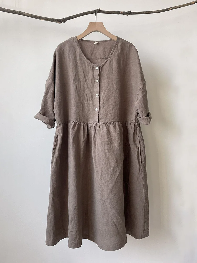 Vintage Cozy Loose Cotton Linen Dress