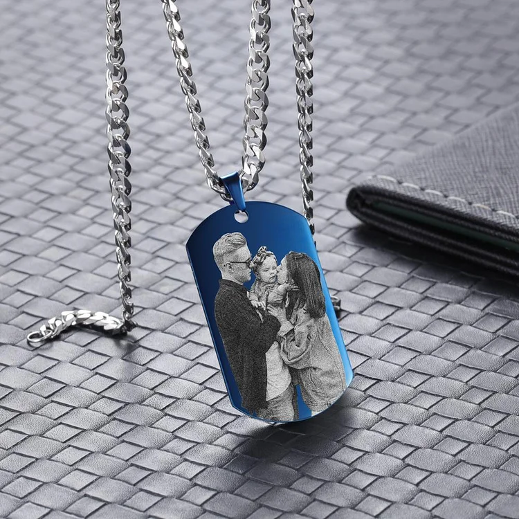 Custom Photo Tag Necklace with Calendar Personalized Gift For Him