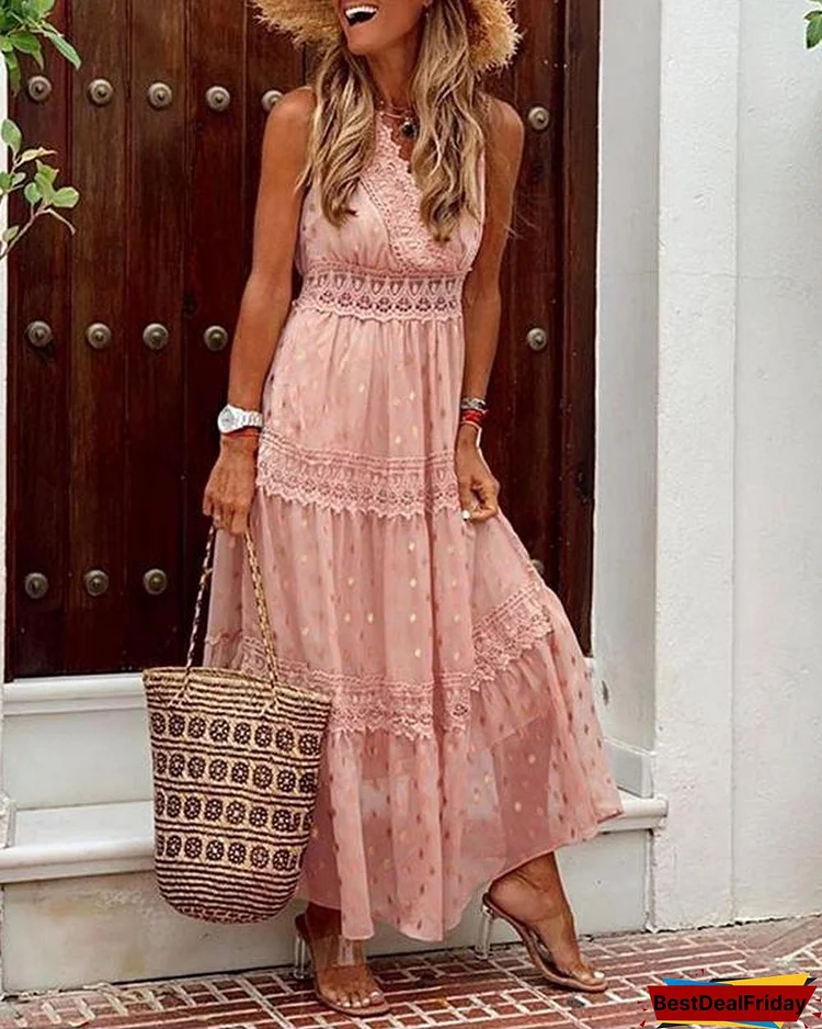 Sleeveless Lace A-line Casual/Vacation Maxi Dresses