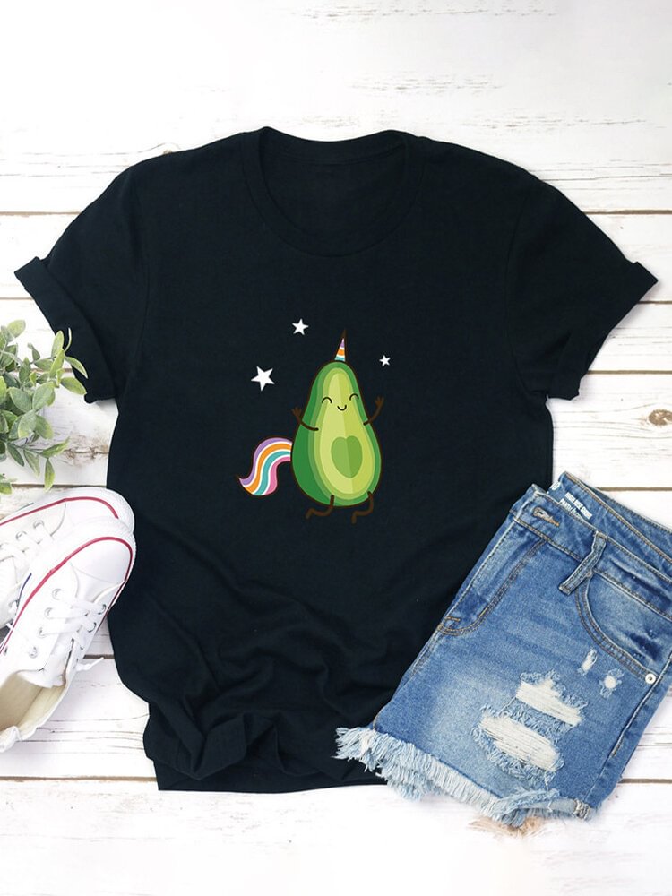 Printed Cartoon Letter Short Sleeve O Neck Casual T shirt Casual P1666285