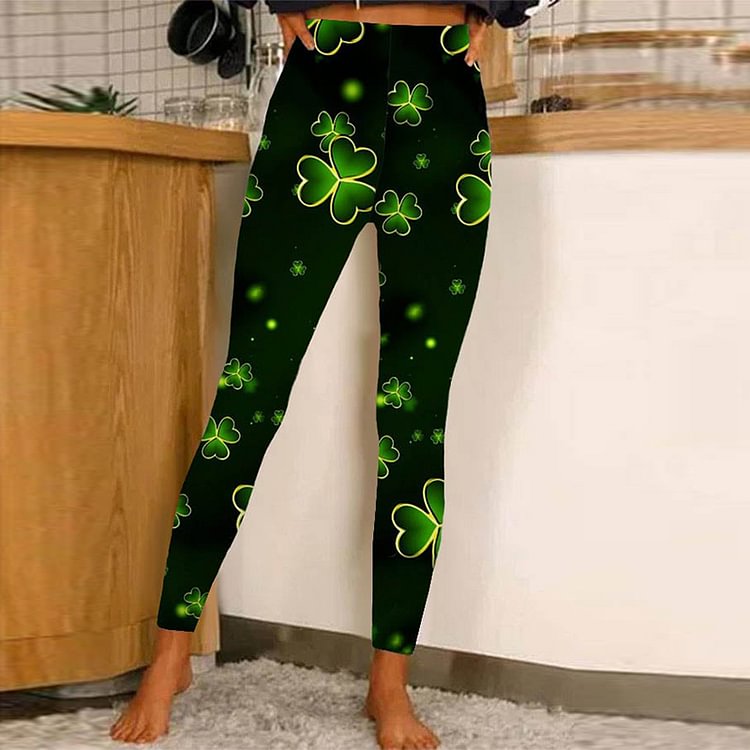 Comstylish Shamrock Print Everyday Casual Leggings