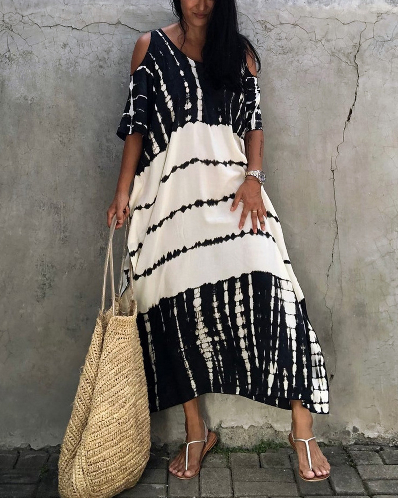 Rayon Positioning Printing Loose Robe Beach Cover-up Maxi Dress Bikini Sun Protection