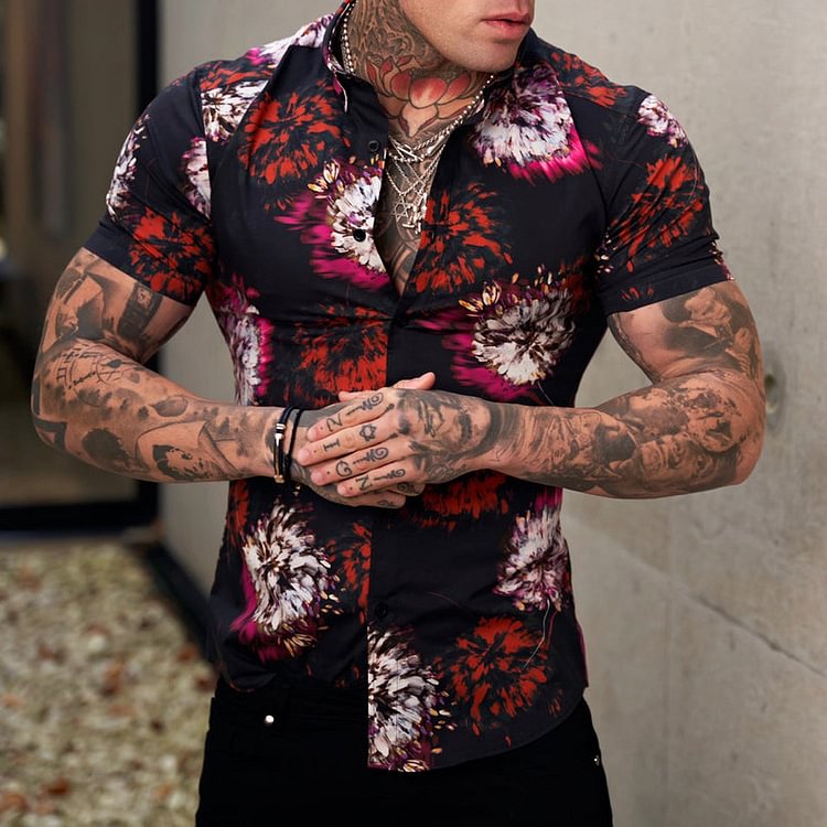 ZUKOC Men's Creative Print Short Sleeve Fashion Casual Shirt
