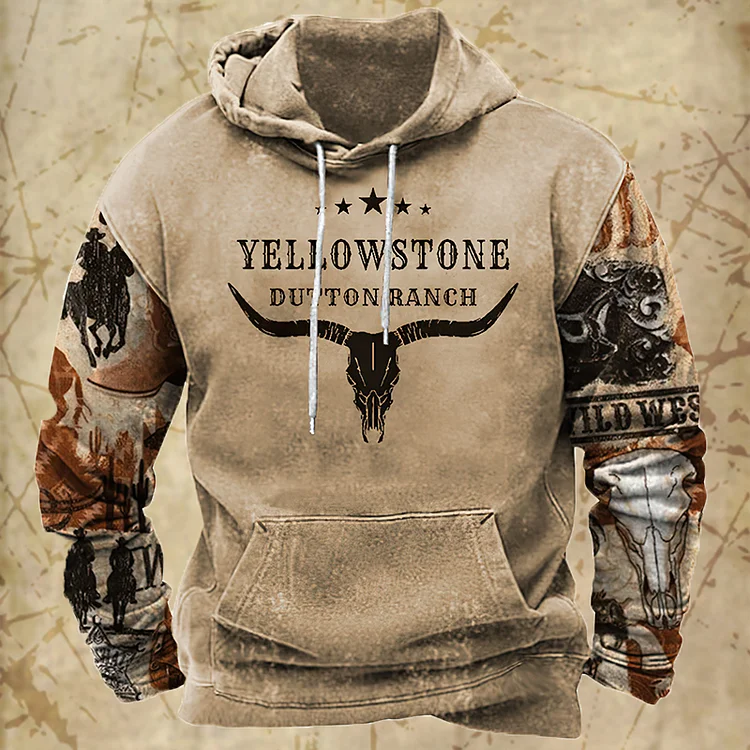 Men's Vintage Yellowstone Western Patch Hoodie