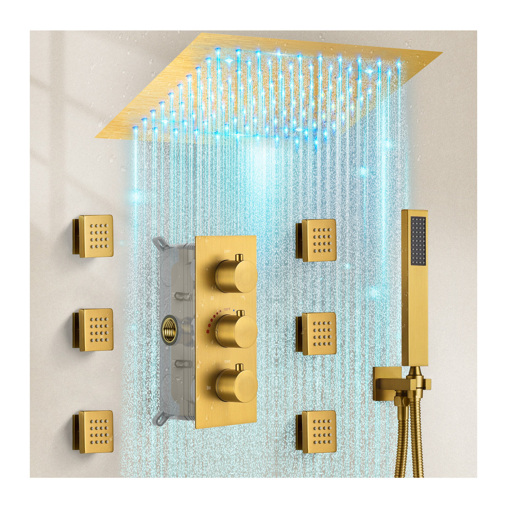 GJM6378GNLI GRANDJOY 12 Inch Luxury LED Thermostatic Shower System