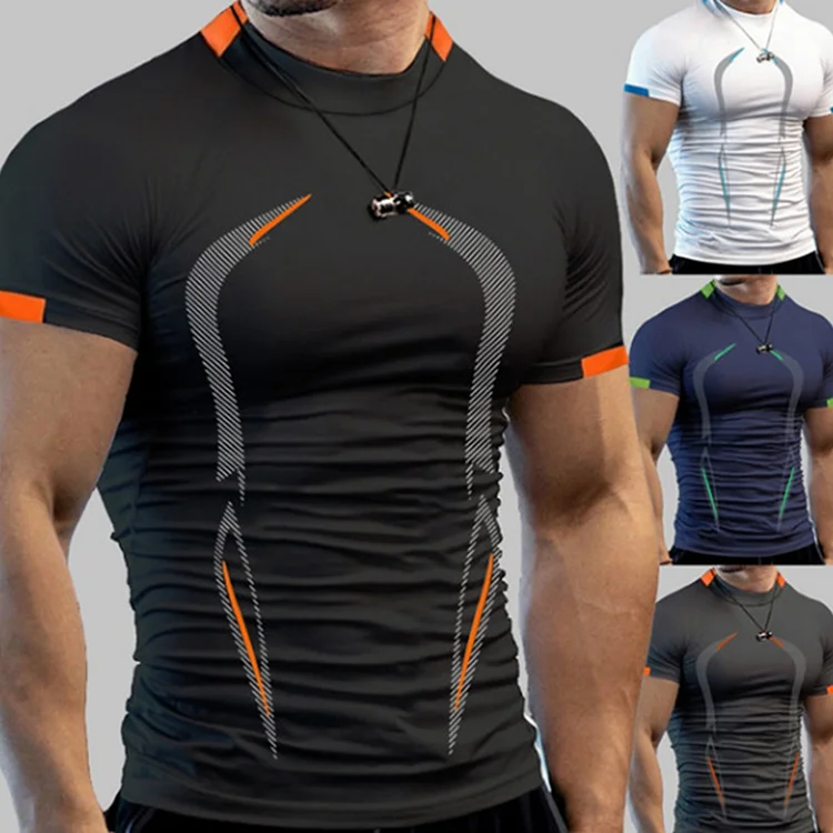 Men's Sporty Slim Fit Patchwork Geo Pattern T-shirts