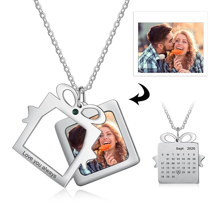 Christmas Custom Photo Tag Necklace with Calendar Personalized Gift