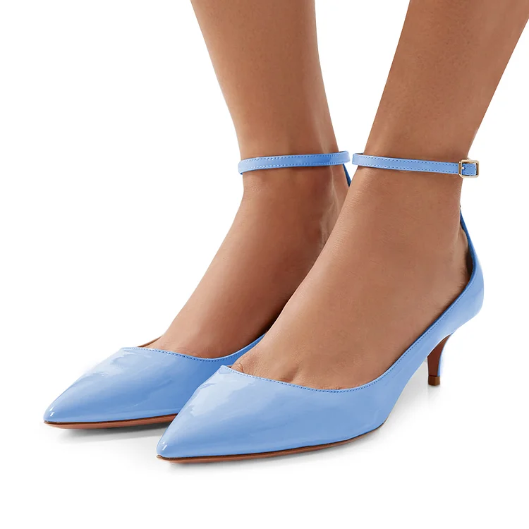 Light Blue Kitten Heel Ankle Strap Pointed Toe Shoes Vdcoo
