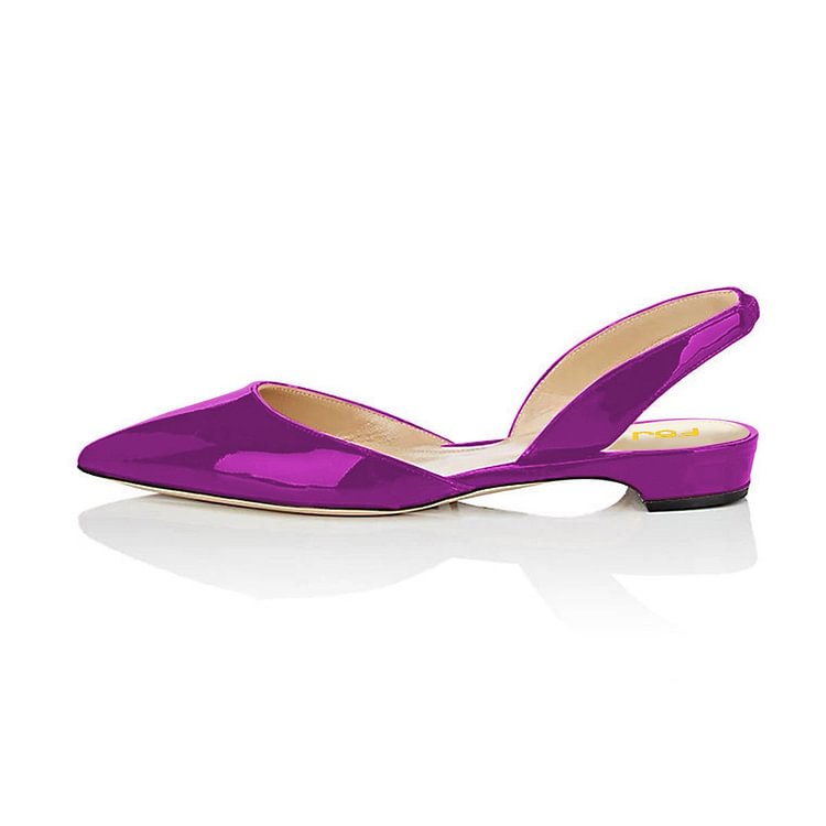 Purple Metallic Slingback Shoes Pointy Toe Comfortable Flats |FSJ Shoes