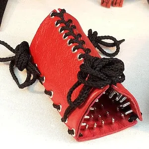 pornhint Pornhint Triangular CBT Super Spiked Cock Corset set with Detachable Spiked Cock head Cone in Red & Black leather.