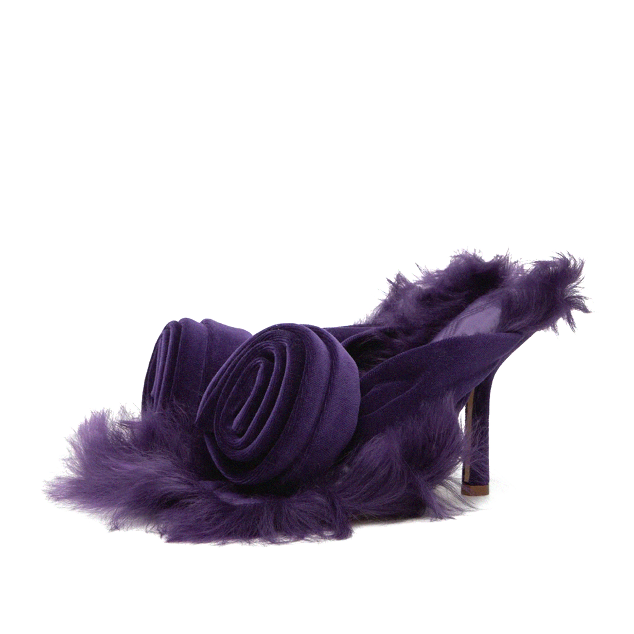 TAAFO Velvet Fur Slippers For Women Shoes Dress Sandals Flower Clip Toe High Heel Mules