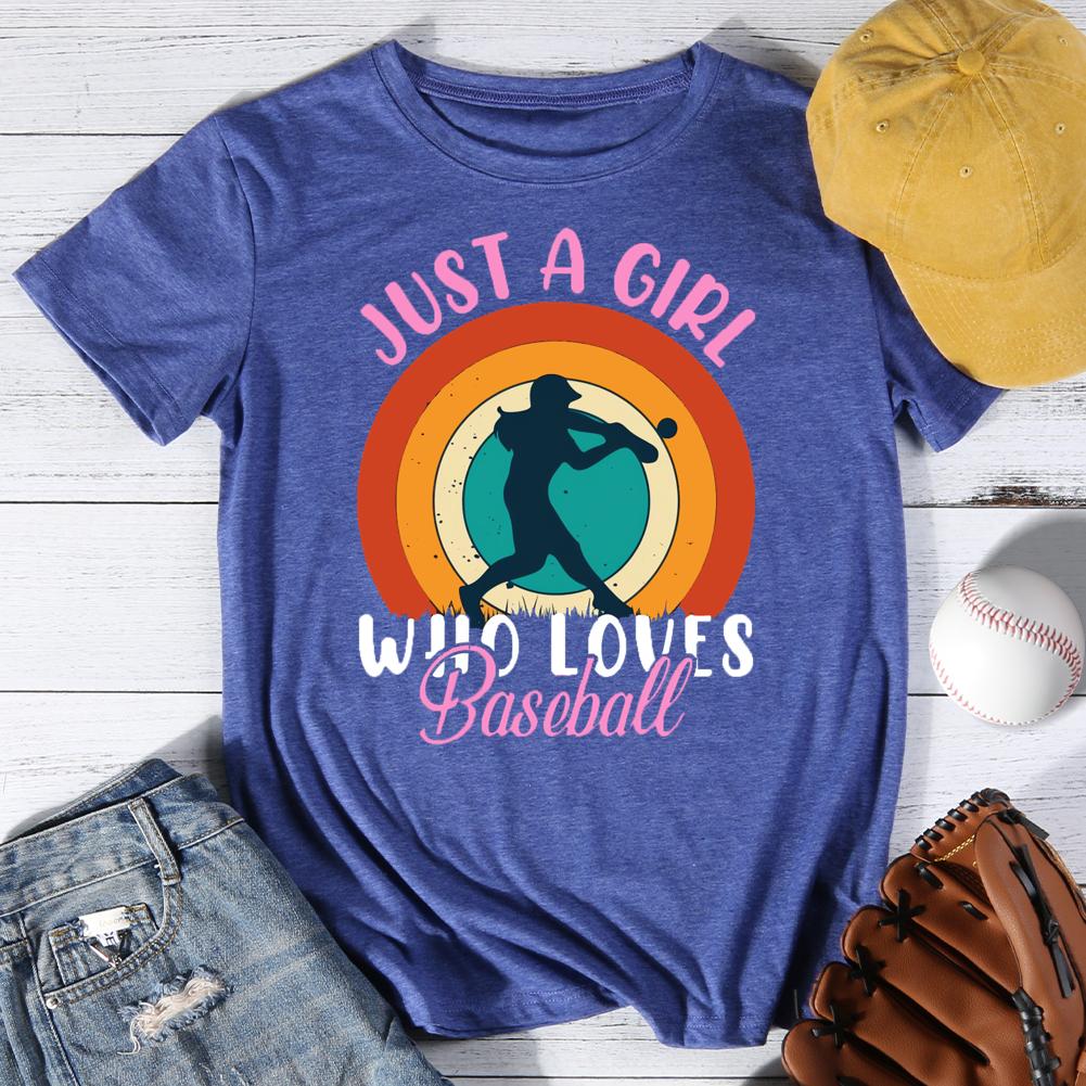 Just a girl who loves baseball Round Neck T-shirt-0025500-Guru-buzz