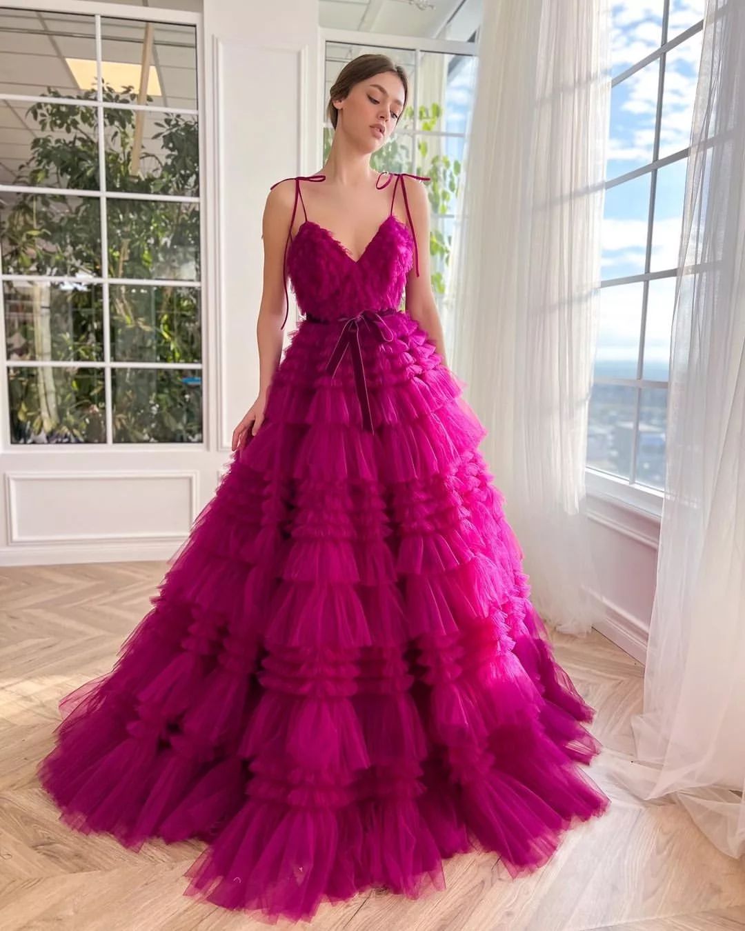 Miabel Gorgeous Straghetti Straps A Line Prom Dress With Chic Tulle