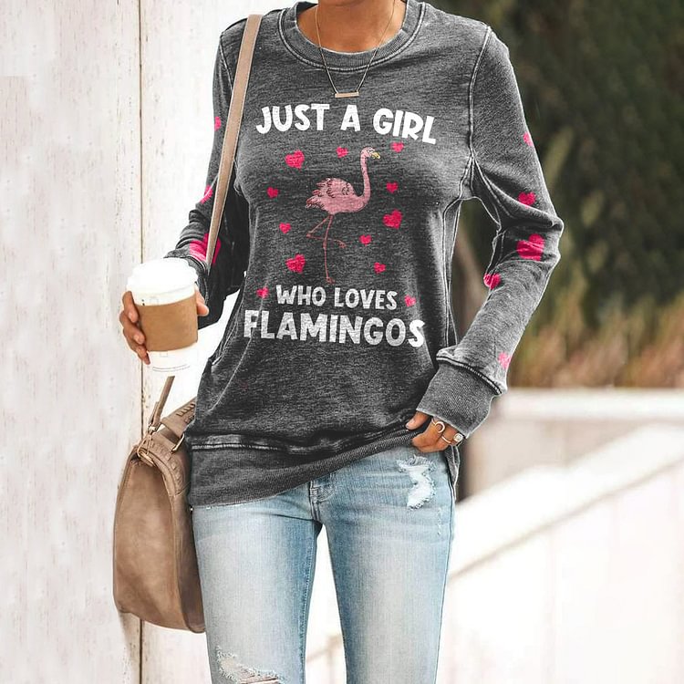Comstylish Just A Girl Who Loves Flamingos Print Sweatshirt