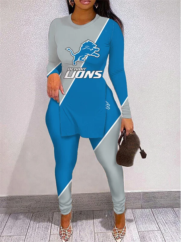 Detroit LionsLimited Edition High Slit Shirts And Leggings Two-Piece Suits