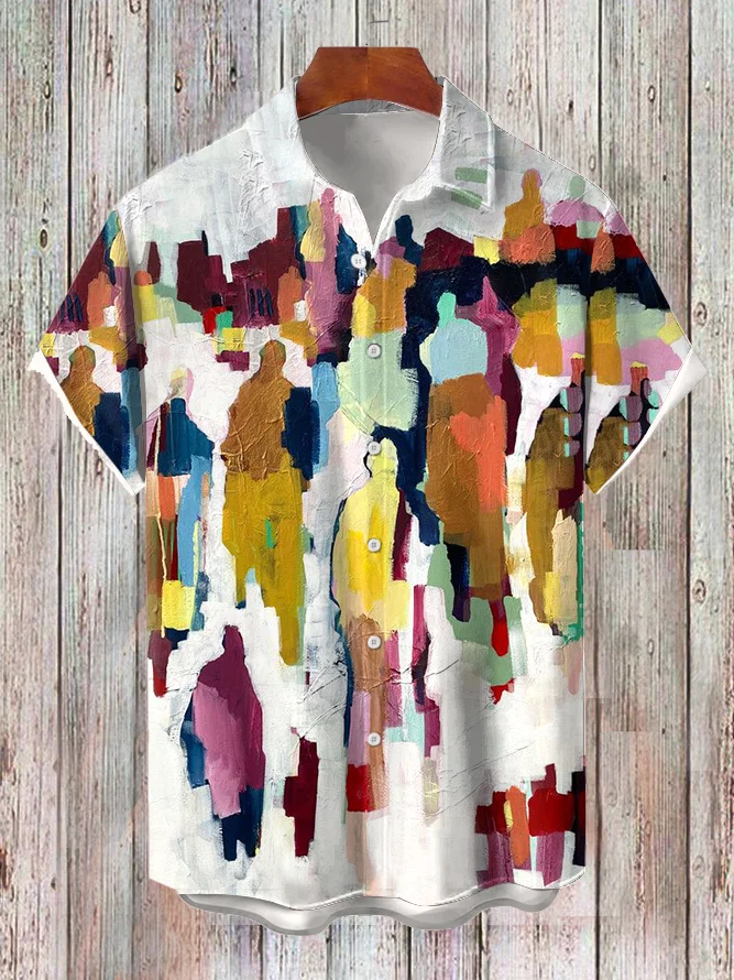 Men's Retro Abstract Worship Oil Painting Faith Art Print Beach Shirt