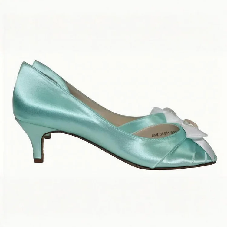 Turquoise Rhinestone Bow Kitten Heel Wedding Shoes Vdcoo