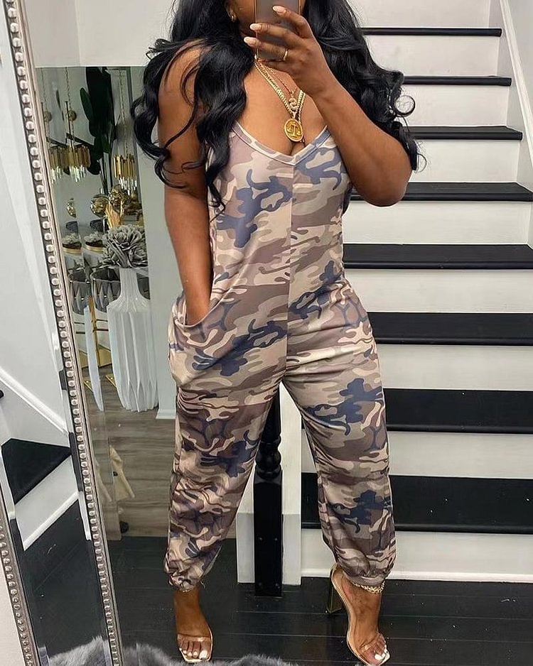 Camo Print Racerback Cami Casual Jumpsuit - Shop Trendy Women's Clothing | LoverChic