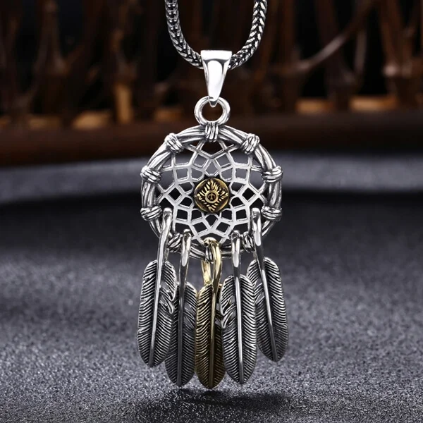 Sterling Silver Feather Dreamcatcher Pendant Necklace