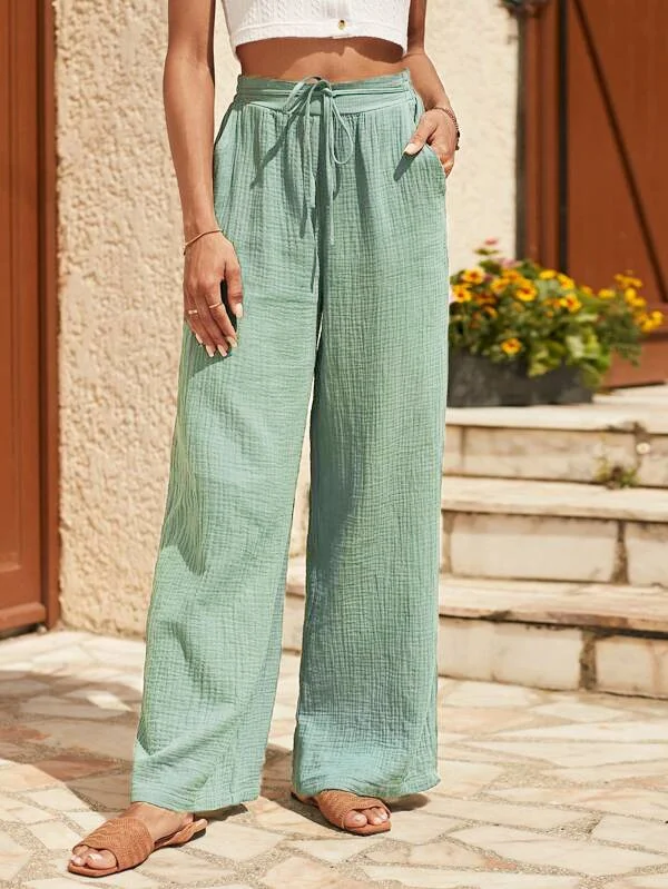 New color loose cotton and linen with elastic pleats, fashionable casual pants_ ecoleips_old