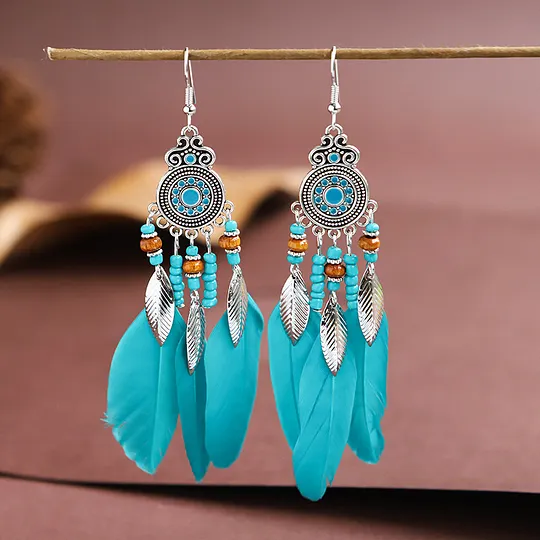 Feather Earrings Round Oil Dripping Craft Earrings Retro Ethnic Holiday Style Your Tixi Yiwu Daisy Jewelry