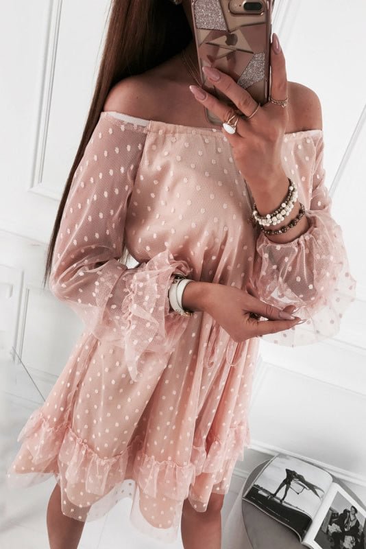 Off-the-shoulder Polka Dot Tulle Dress - Chicaggo
