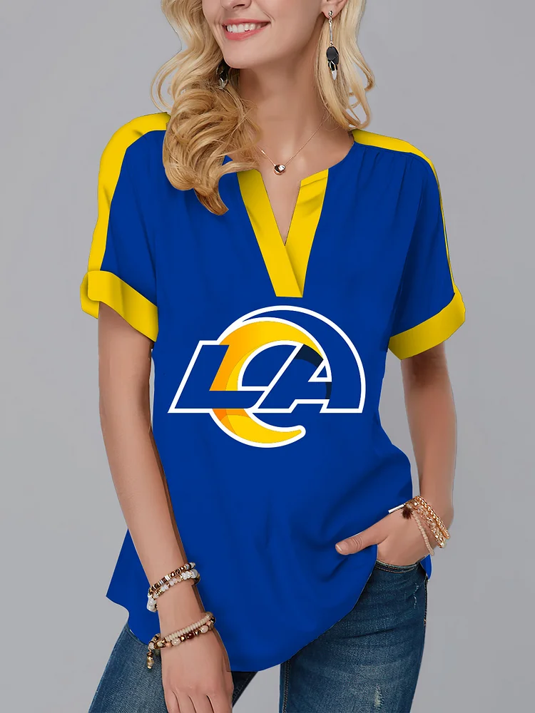 Los Angeles Rams  Fashion Short Sleeve V-Neck Shirt