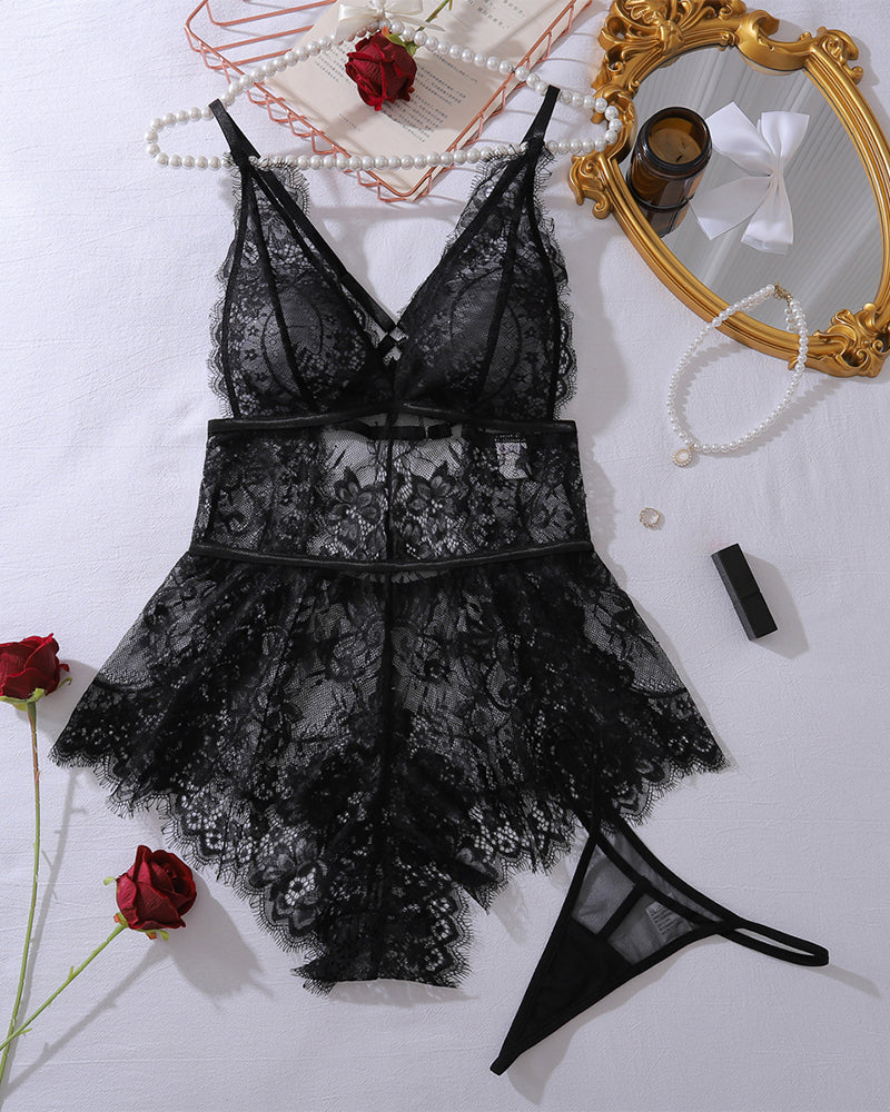 Lovingerie - Deep V Neck Mini Eyelash Bodysuits