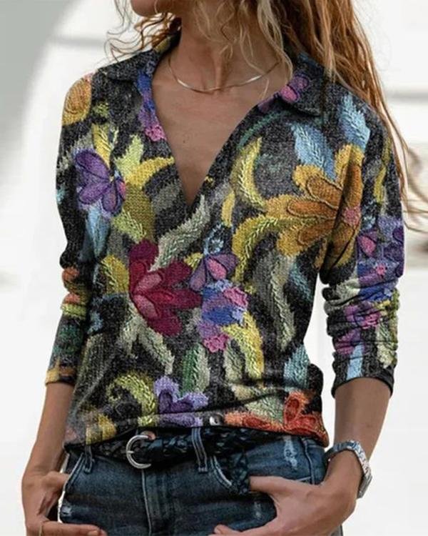 Casual Color-Block Cotton-Blend Shirt Collar Tops