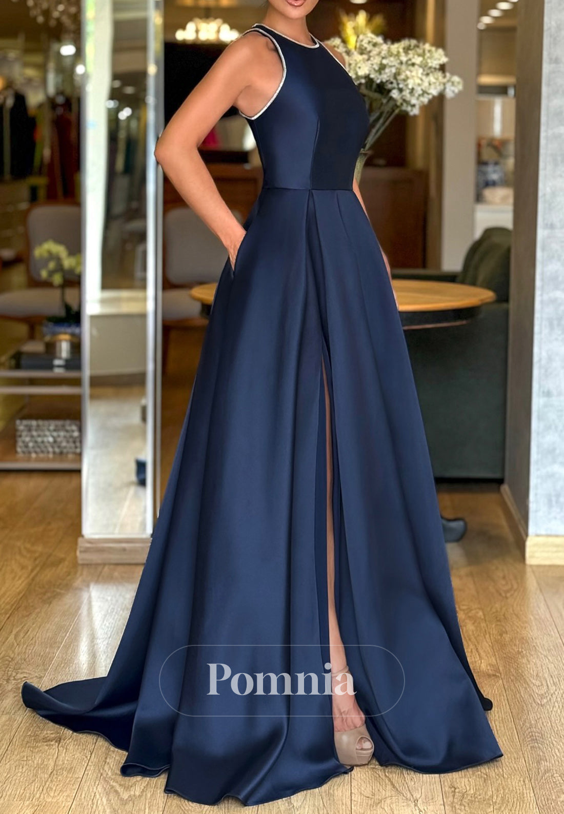 green emerald velvet dress Navy Ruched Empire-Waist Maxi Dress main image 1