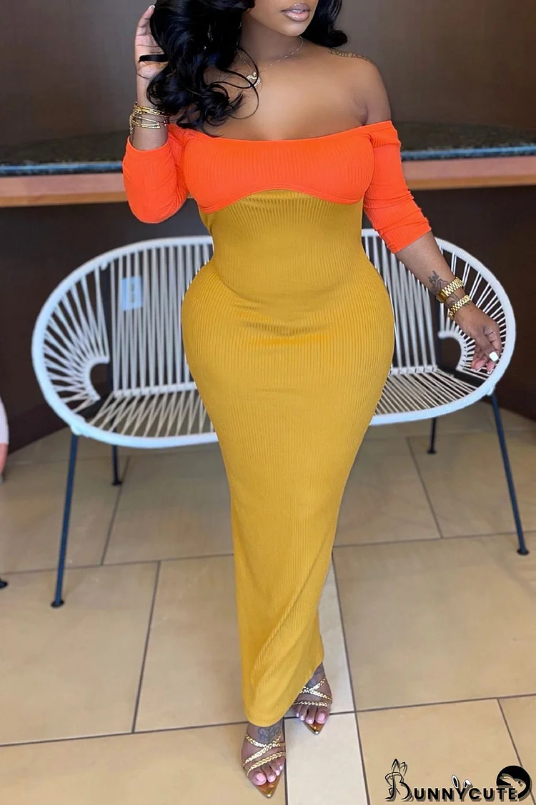 Yellow Fashion Sexy Color Lump Split Joint Cut Out Off the Shoulder Wrapped Skirt Dresses