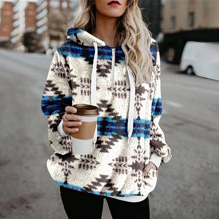 Ethnic Print Long Sleeve Casual Hoodie