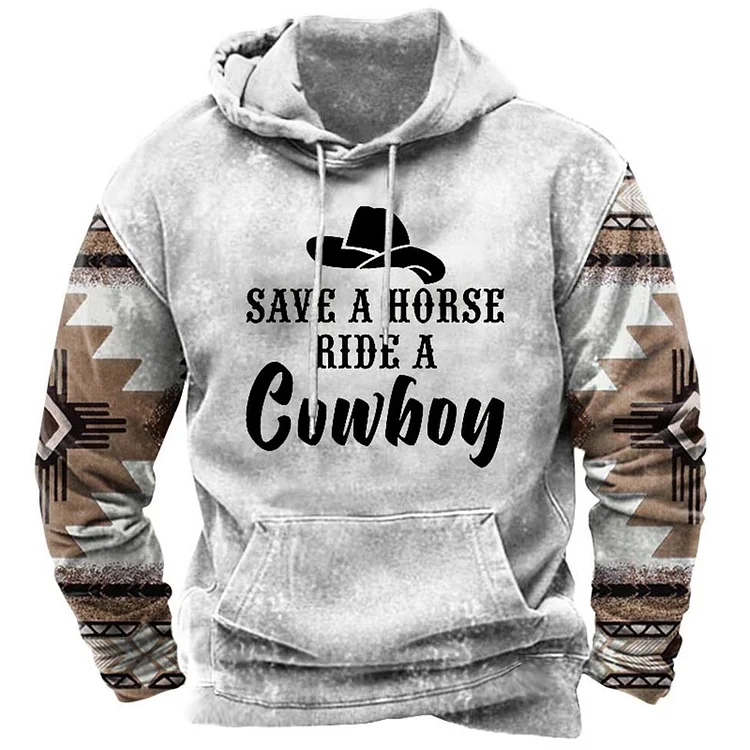 Men's Western Save A Horse Ride A Cowboy Print Hoodie