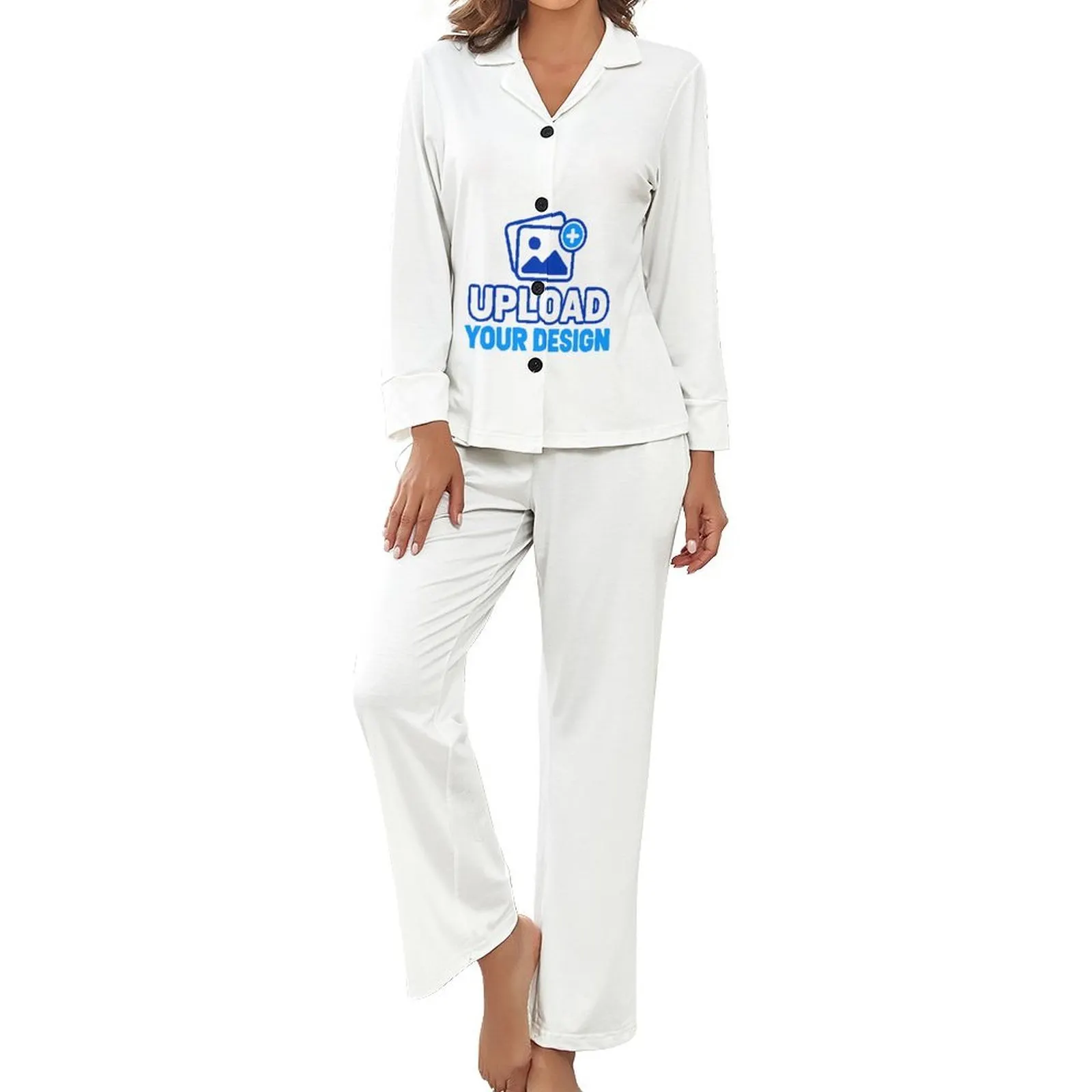 Custom V-Neck Long-Sleeve Button Pajama Set With Pockets product image 9