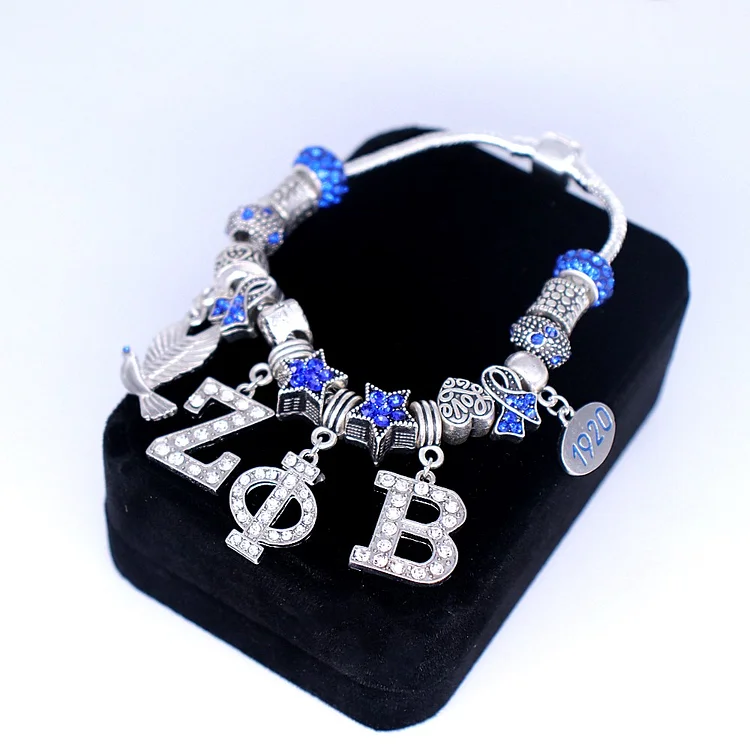Graduate School Society Club Souvenir Dove 1920 Zeta Phi Beta Charm Snake Chain Sorority Bracelet Big Hole European Bead Jewelry