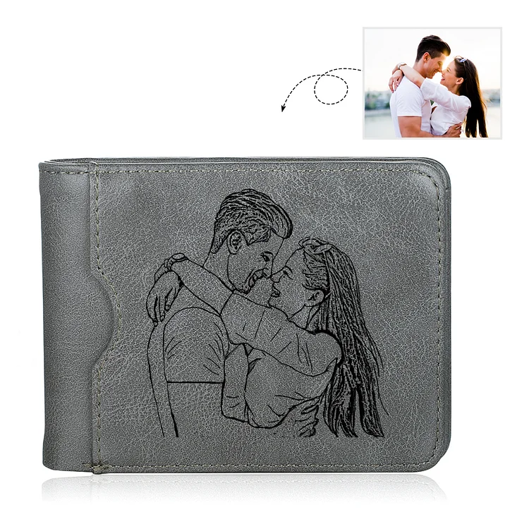 Photo Wallet Personalized Photo Engraved Gray