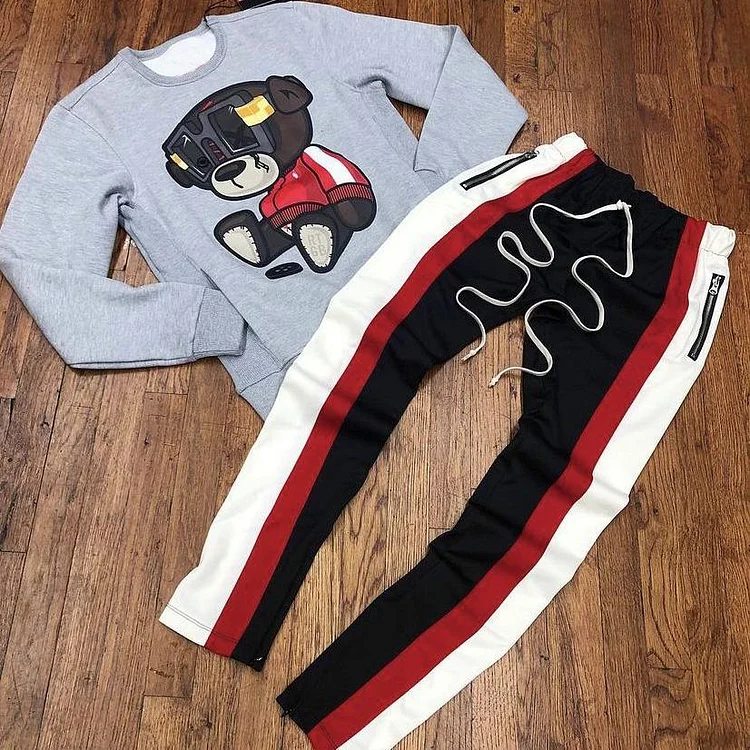 Two-piece printed casual sports long-sleeved sweatshirt