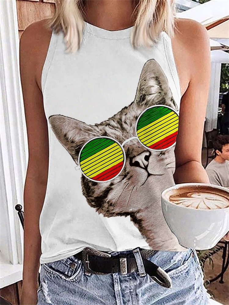 Black Pride Reggae Lover Cat Graphic Tank Top