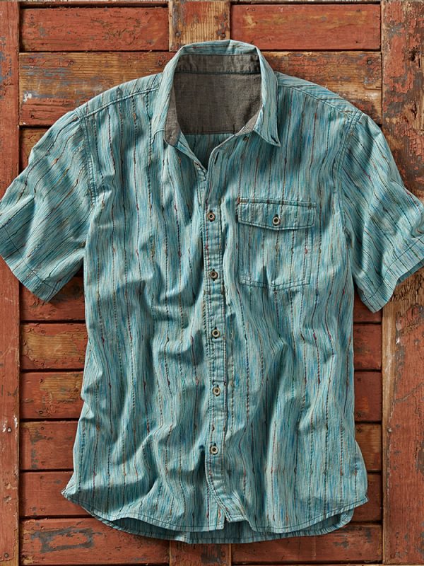 Men's multicolor thread pattern cotton linen shirt